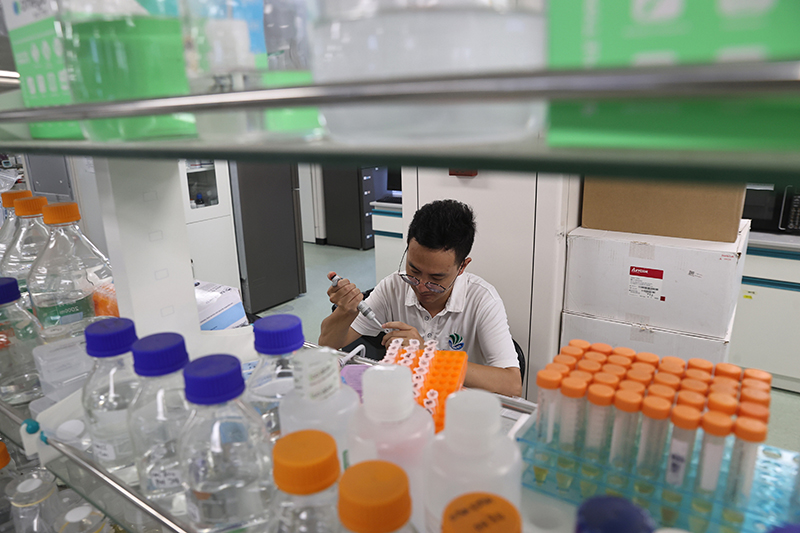 在三亞崖州灣科技城，一名青年科技工作者正在進(jìn)行科研工作。